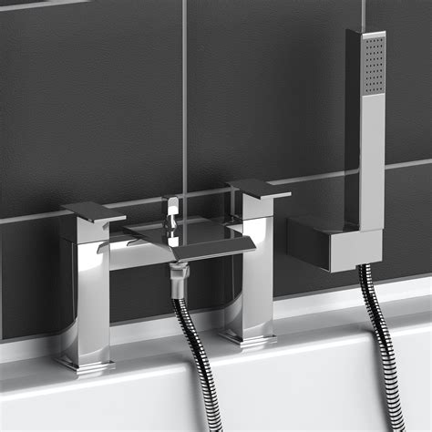 Modern Chrome Square Round Bath Mixer Tap With Handheld Shower Bathroom