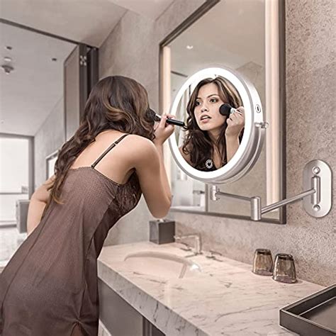 ereal rechargeable led lighted makeup mirror wall mounted double sided 10x magnification vanity