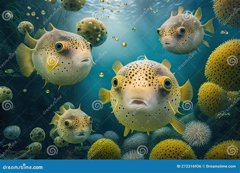 Pufferfish Fish Underwater Lush Nature By Generative Ai Stock