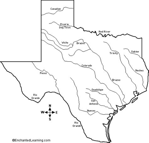 Major Rivers Of Texas Outline Map Labeled