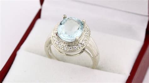 Natural Light Blue Aquamarine Solid 14k White Gold Diamond Ring