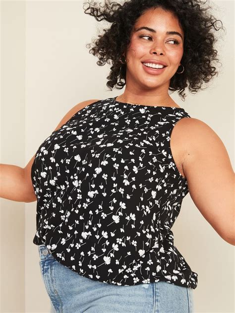 Old Navy Womens Floral Print High Neck Plus Size Sleeveless Top