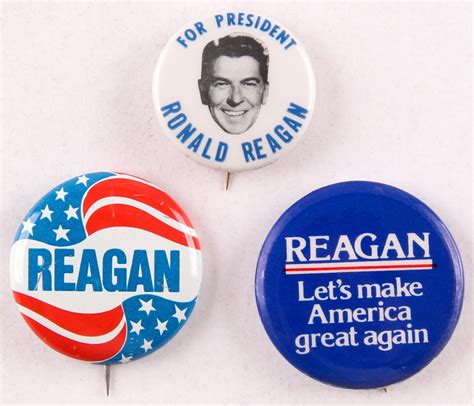 Lot Of 3 Vintage Ronald Reagan Campaign Pins Pristine Auction