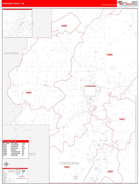 Cherokee County Ok Zip Code Wall Map Red Line Style By Marketmaps
