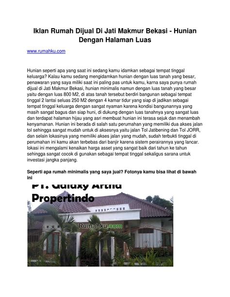 Dapatkan manfaat beriklan properti di kami secara gratis khusus penjualnya langsung bukan agen properti khusus (jakarta only). Iklan Rumah Dijual Di Jati Makmur Bekasi - Hunian Dengan ...