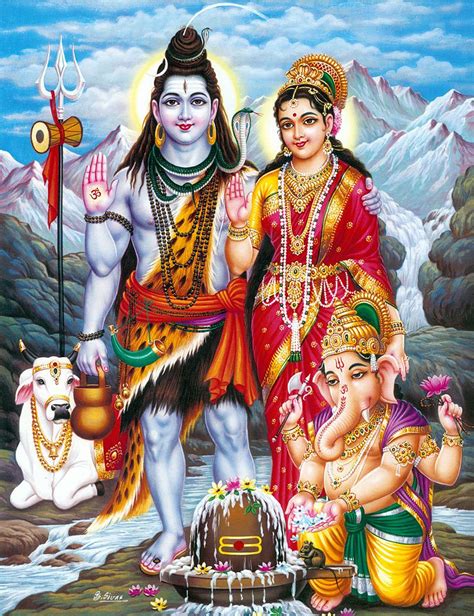 Shiva Parvati Ganesha With Nandi Poster 11 X 9 Inches Unframed