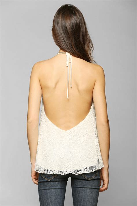 Urban Outfitters Lace Deep V Halter Tunic Top In White Lyst