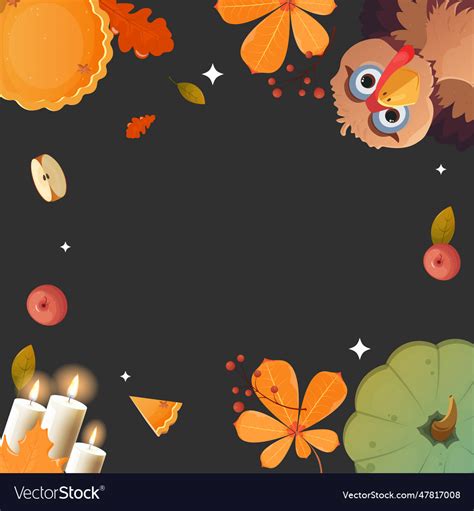 Autumn Leaves And Pumpkins Frame With Space Vector Image