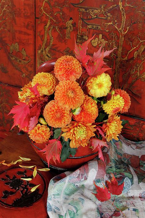 Chinese Style Floral Arrangement With Photograph By Images Etc Ltd