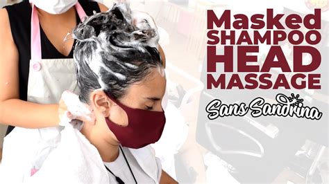 masked relaxing shampoo head massage and rinse asmr with scratchy sounds and neck massage