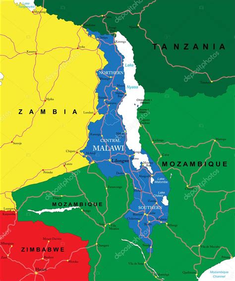 Mapa Vectorial Altamente Detallado De Malawi Con Regiones