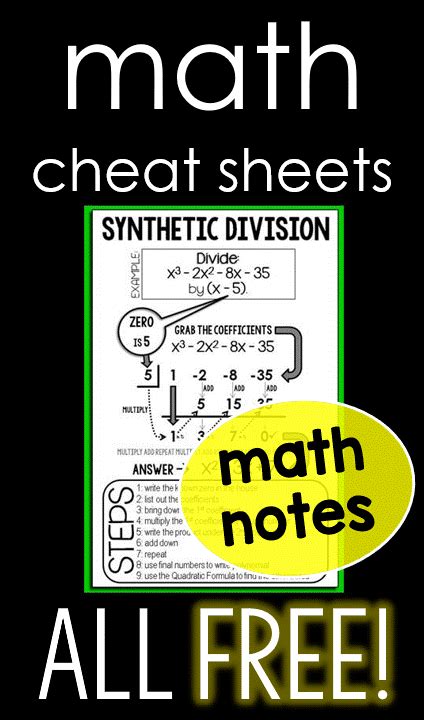 Math Cheat Sheets Math Cheat Sheet Middle School Math Resources