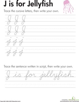Cursive designs with 26 letters. Cursive Handwriting: "J" is for Jellyfish | Worksheet | Education.com