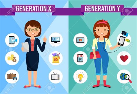 Generations Comparison Infographic Generation X Generation Y Cartoon