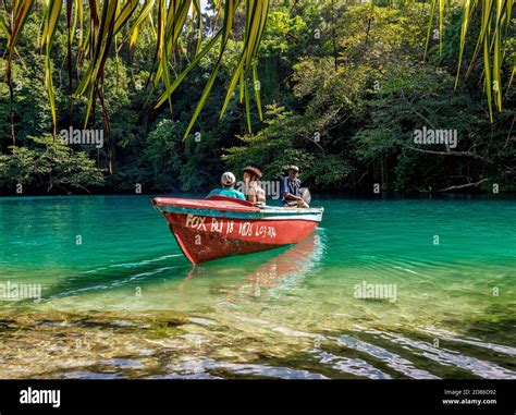 Boat At Blue Lagoon Portland Parish Jamaica Stock Photo Alamy