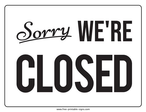 Printable Closed Sign Template Free Printable Signs Vlrengbr