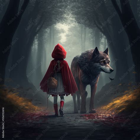 Babe Red Riding Hood With A Wolf In The Forest Stock Illustration Adobe Stock