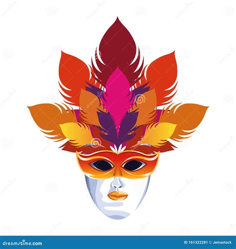 Masquerade Mask With Colorful Feathers Colorful Flat Design Stock
