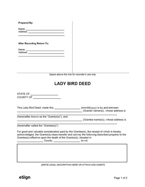 Free Printable Lady Bird Deed Form - Printable Templates