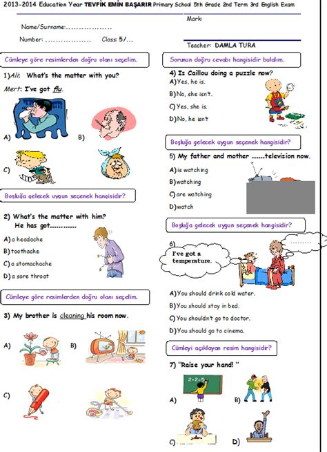 5.sınıf ingilizce 2.dönem 3.yazılı soruları 2013-2014