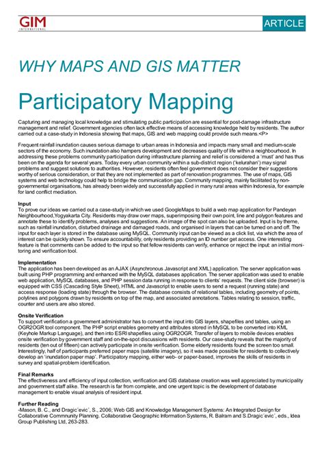 PDF Participatory Mapping Why Maps And GIS Matter