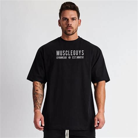 Muscleguys Brand Oversized T Shirt Men Dropped Shoulder Short Sleeve Fitness T Shirt Summer