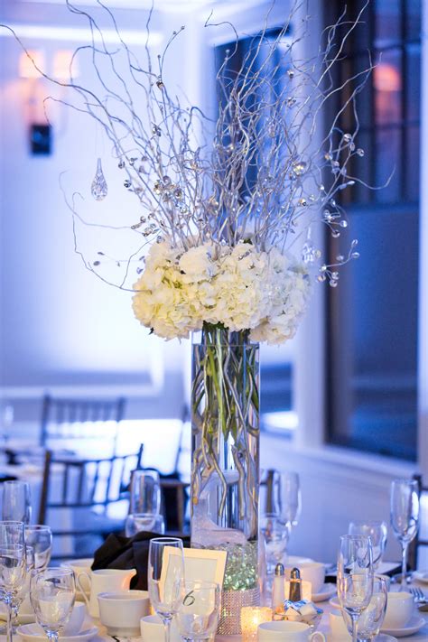 Tall Hydrangea And Branch Centerpieces Wedding Reception Centerpieces