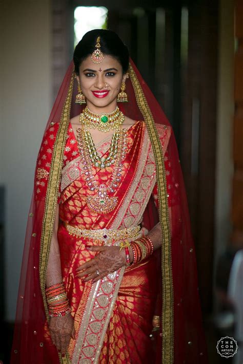 Pooja And Vivek Hyderabad Real Wedding Bridal Sarees South Indian Indian Bridal Sarees