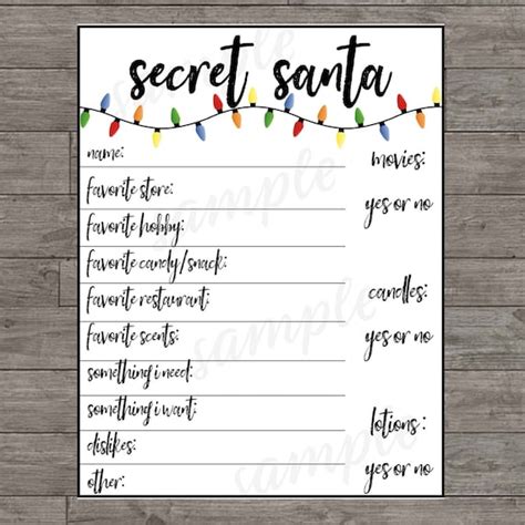 Secret Santa Notes Printable