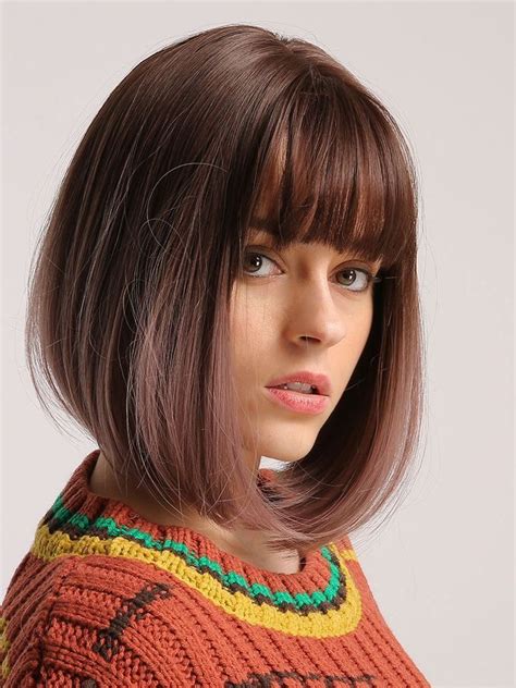 Wigsbuy Short Bob Wig With Bangs Capless Straight Synthetic Hair Wigs 12inch Short Aline