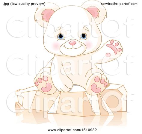 Clipart Of A Cute Baby Polar Bear Cub Sitting And Waving Royalty Free