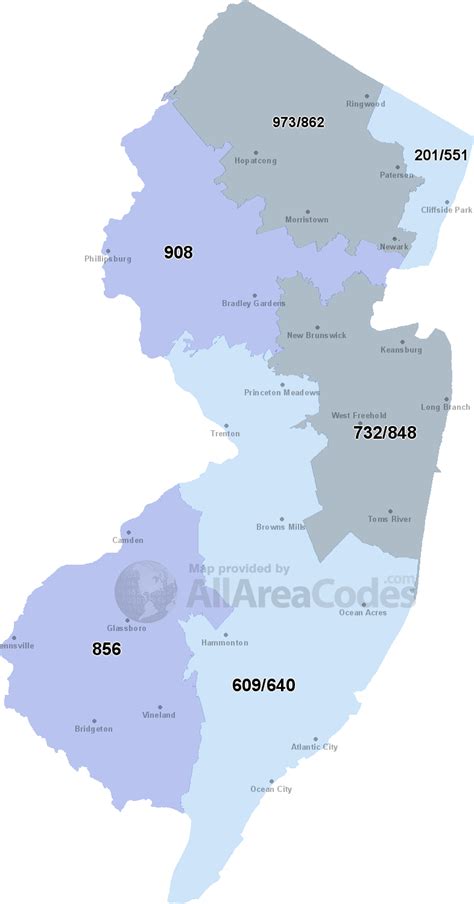 908 Area Code Map