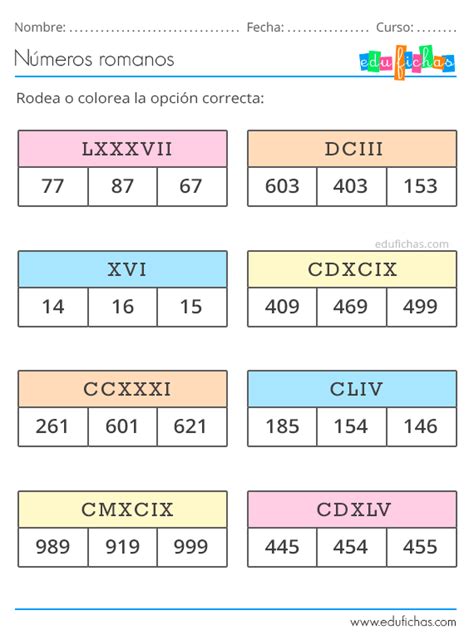 Números Romanos para Niños Ejercicios y Cuaderno PDF