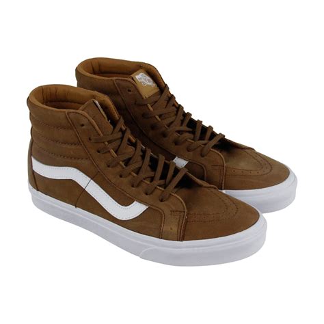 Vans Sk Hi Reissue Mens Brown Leather High Top Lace Up Sneakers Shoes