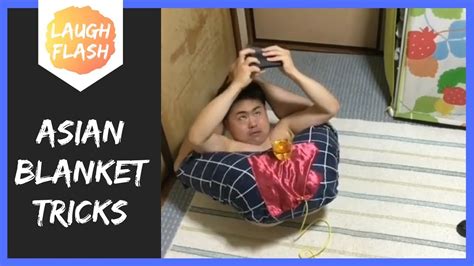 asian guy does blanket tricks 😅 with fidget spinner tea spoons meme youtube