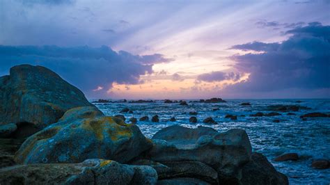 Download Wallpaper 3840x2160 Stones Rocks Sea Sunset Clouds 4k Uhd