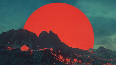 Wallpaper Id 151734 Nature Moon Red Moon Digital Art Mountains Red