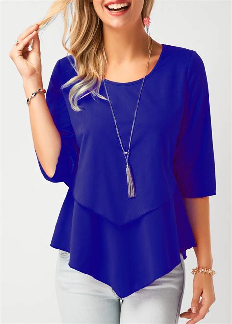 asymmetric hem royal blue chiffon blouse usd 27 32 trendy fashion tops