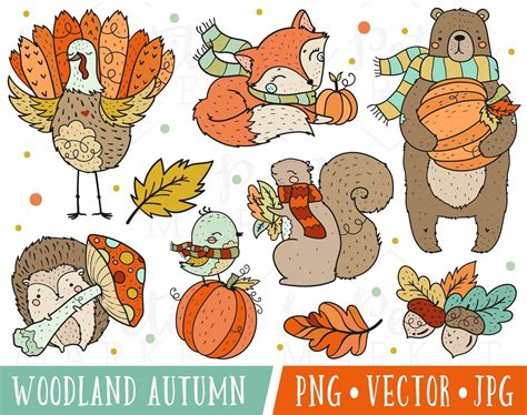 Cute Woodland Thanksgiving Clipart Images Cute Autumn Etsy