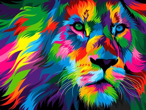 13 Colorful Animal Vector Illustration On Behance Lion Painting Wall
