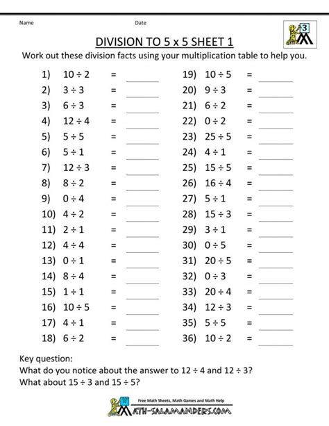Math Multiplication And Division Worksheets