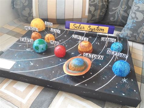 The Solar System Is Made Out Of Clay And Paper Machs On A Black Tray