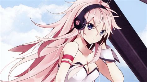 X Anime Armbands Blue Cleavage Clouds Cuffs Eyes Girls Hair Headphones I A