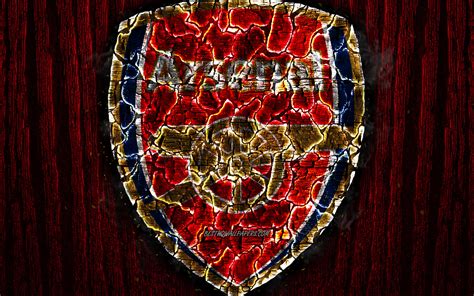 Download wallpapers Arsenal FC, scorched logo, Premier League, red 
