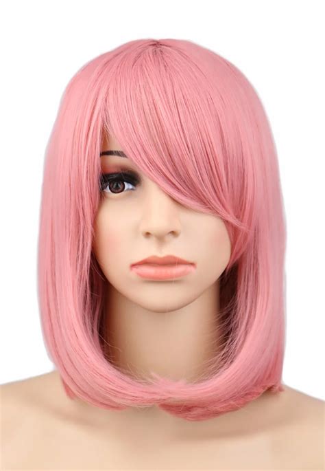 Qqxcaiw Women Girls Short Bob Straight Cosplay Wig Costume Party Pink