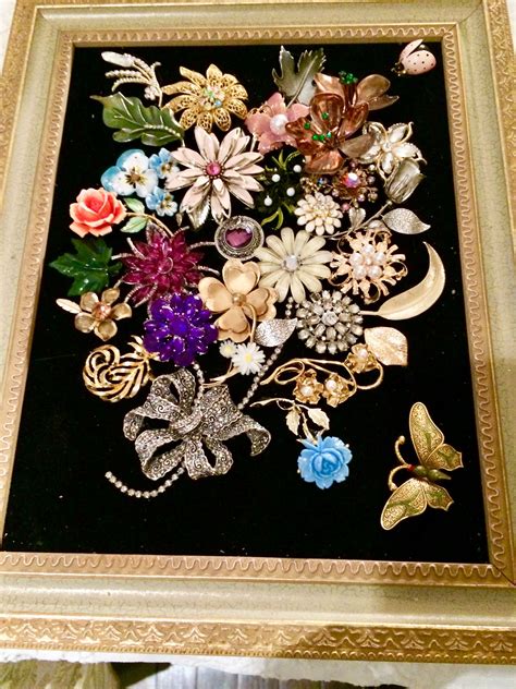 “broaching Blooms” Framed Vintage Jewelry Art Tree Crafts Brooch