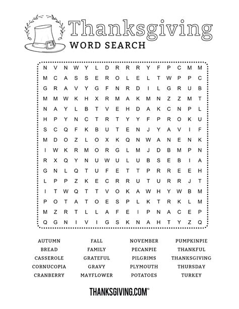 Fun And Free Printable Thanksgiving Word Search
