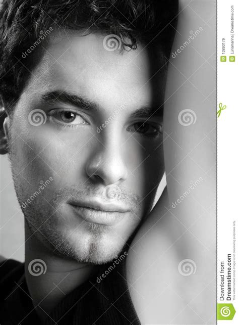 Black And White Young Man Face Portrait Stock Image