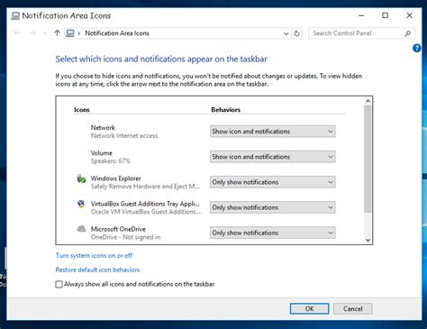 Classic Notification Area Tray Icon Options In Windows 10