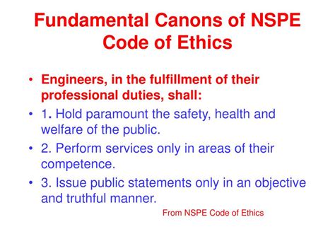 National society of professional engineers (nspe) code of ethics for engineers (from: PPT - Licensure and Engineering Ethics Lecture # 2 ...